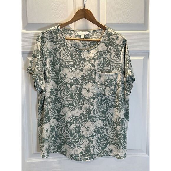 LC Lauren Conrad Floral Blouse Top Short Sleeve Size XXL - Picture 1 of 5